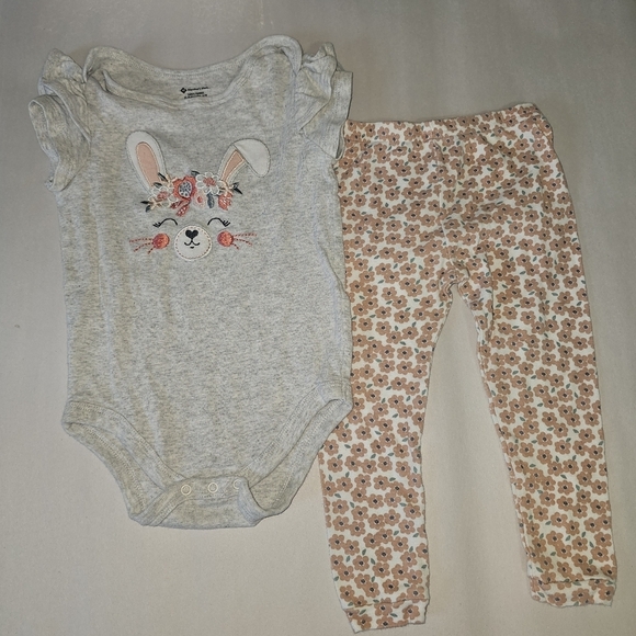 Members Mark + Carters Bundle Baby Girl 18M Outfit Bunny Bodysuit & Flower Pants - Picture 1 of 8
